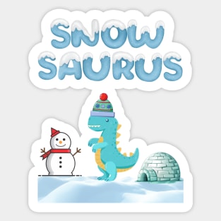 Snow dinosaur snow play with snowman and iglu winter lover Sticker